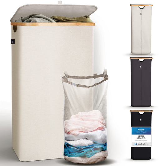 HENNEZ Laundry Hamper With Lid - 100L - 26 Gal - Beige Hennez Brand