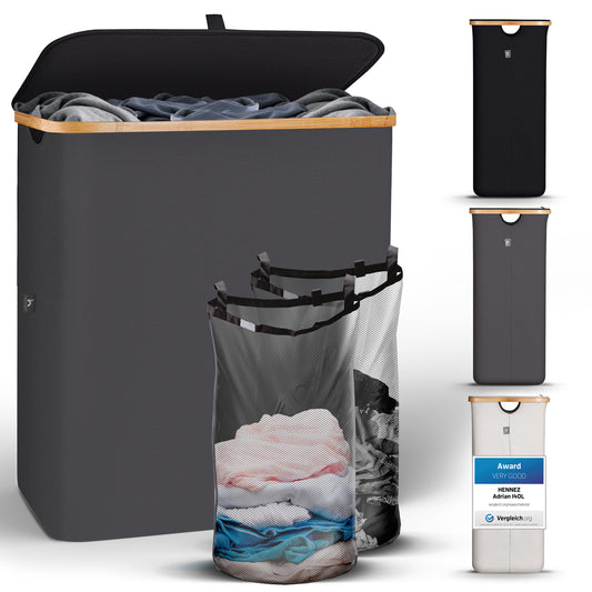 Laundry Hamper With Lid - 36Gal - 140L - Removable Bags -  Gray Hennez Brand